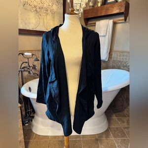 Pure Jill Chic Black Women's Cardigan Sweater open waterfall hooded size small